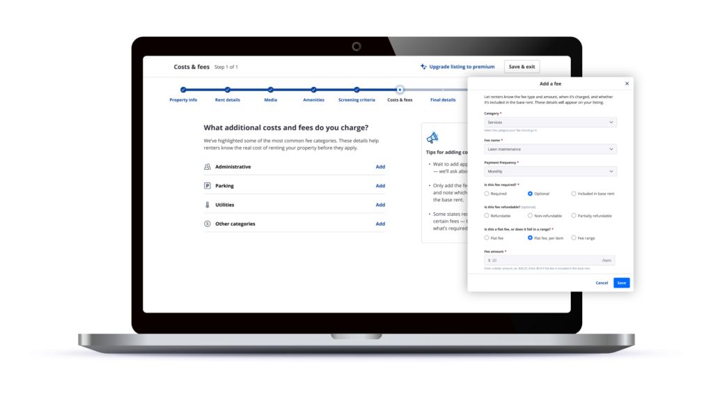 rental fee transparency how to add a fee screenshot