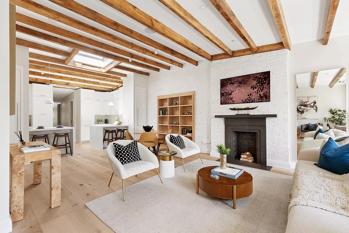 East Village penthouse living room and kitchen