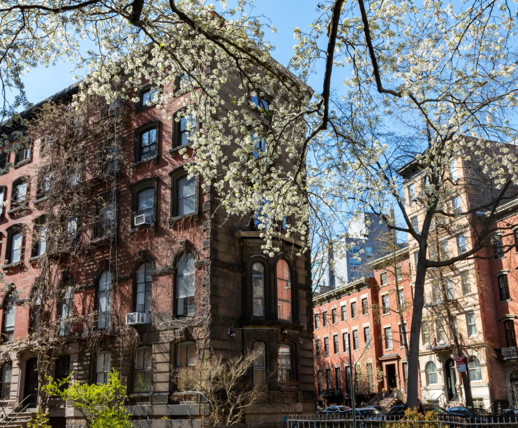 Residential buildings in the spring on Stuyvesant Street in the East Village