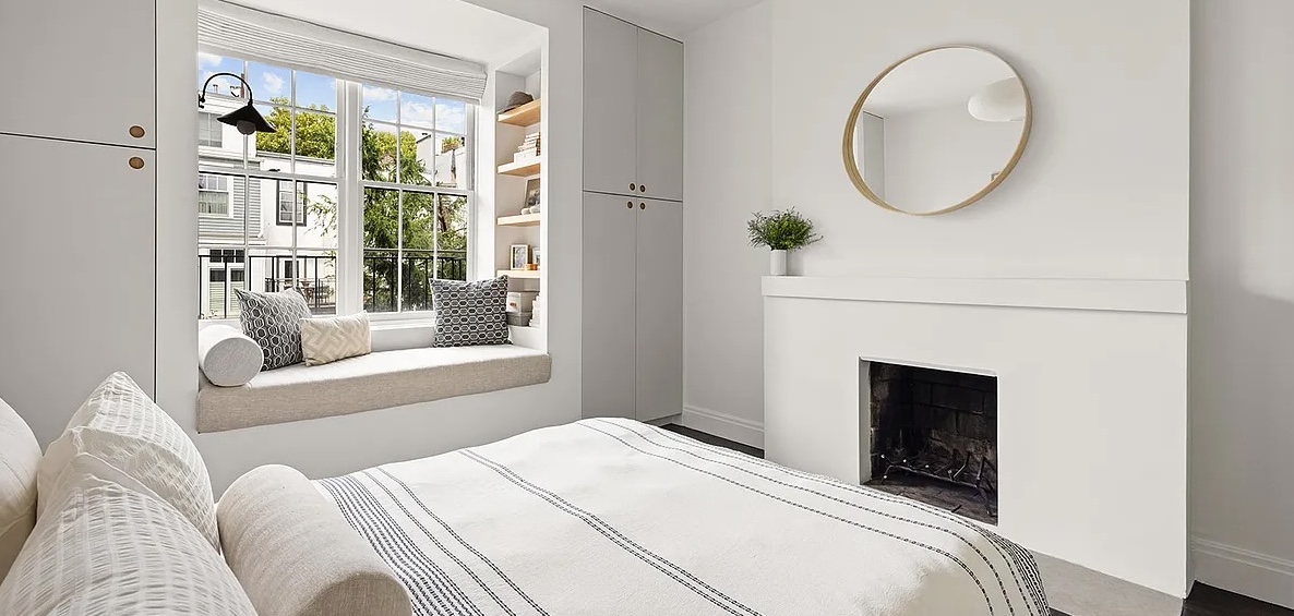 bedroom with fireplace in Cobble Hill 2-bedroom