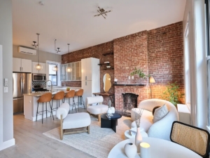 kitchen and living room in Upper West Side penthouse