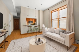 living room and breakfast bar in Park Slope homes under $1M