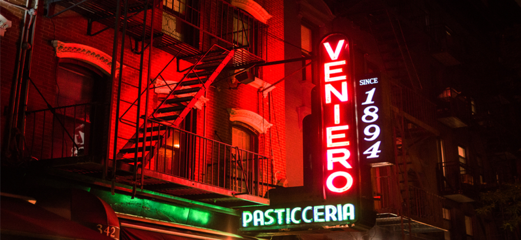 exterior and sign for Veniero's in the East Village - pie in NYC