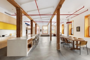 kitchen and dining space in Clinton Hill corner loft