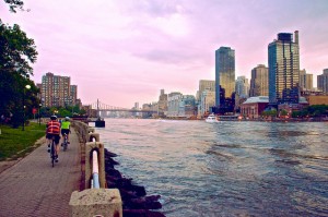 Biking riding on Roosevelt Island