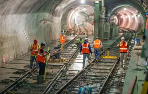 Photo of East Side Access workers pouring concrete in tunnels