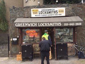 image of tiny Greenwich Locksmiths storefront in New York City