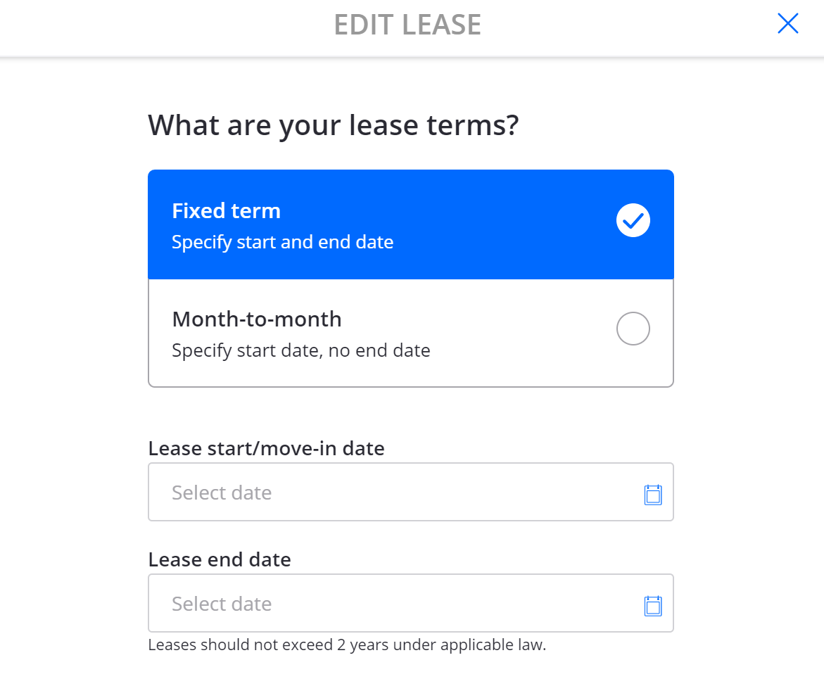 Choosing a fixed-term or month-to-month rental lease agreement with Zillow Rental Manager.